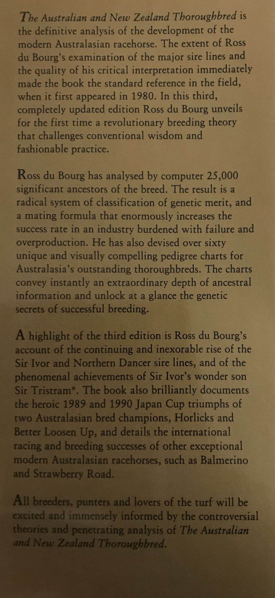 The Australian and New Zealand Thoroughbred y Ross du Bourg Revised